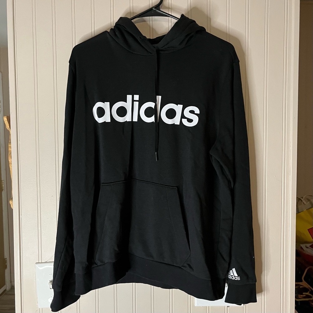 Juniors Adidas Linear Fleece Logo Pullover Hoodie Black Active Sweatshirt XL